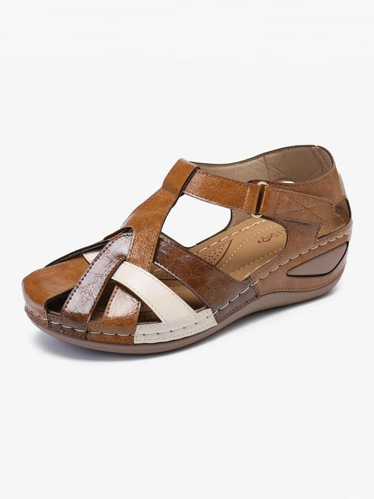 Faux Leather Vintage Contrast Comfortable Velcro Sandals