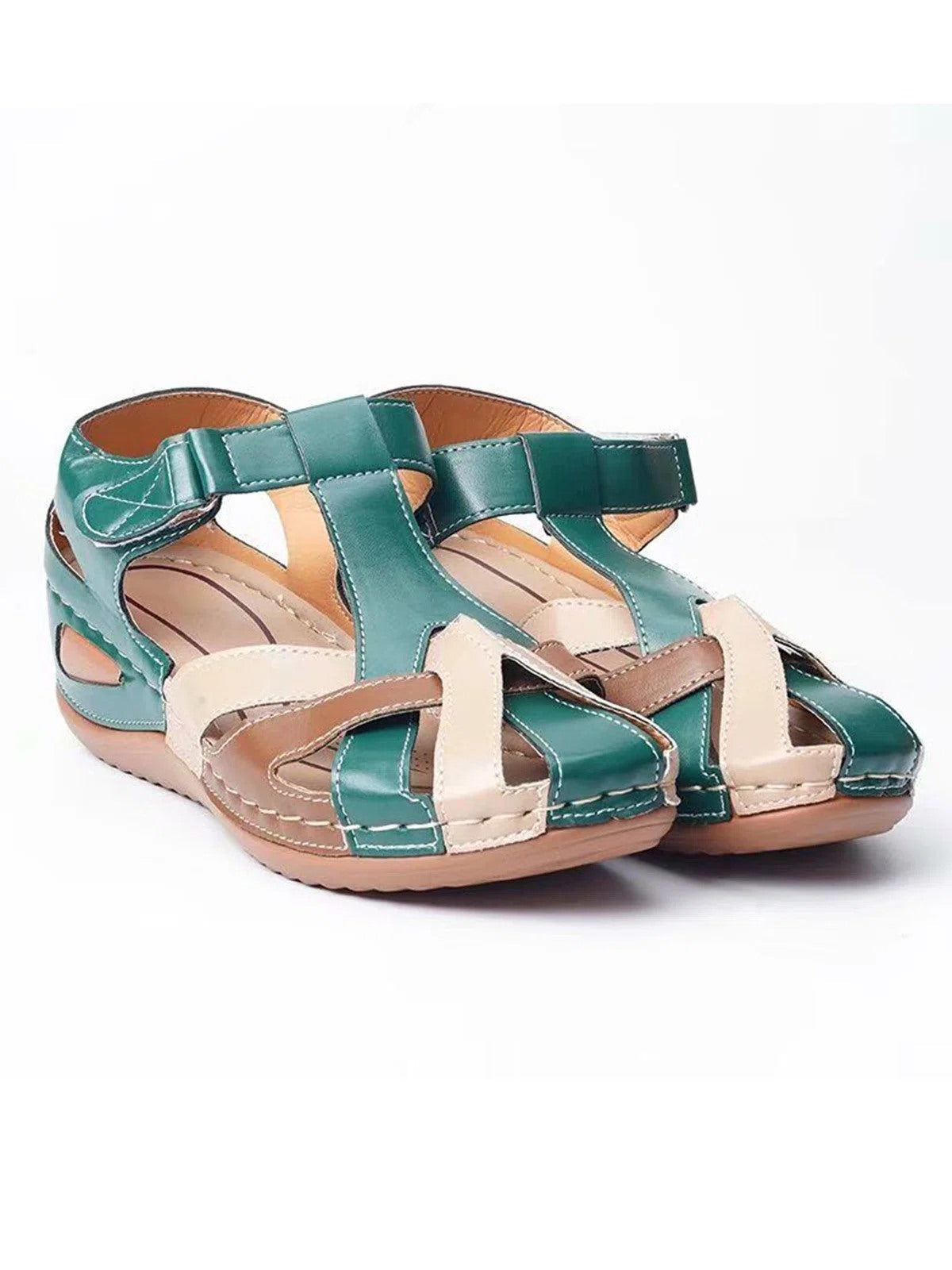 Faux Leather Vintage Contrast Comfortable Velcro Sandals