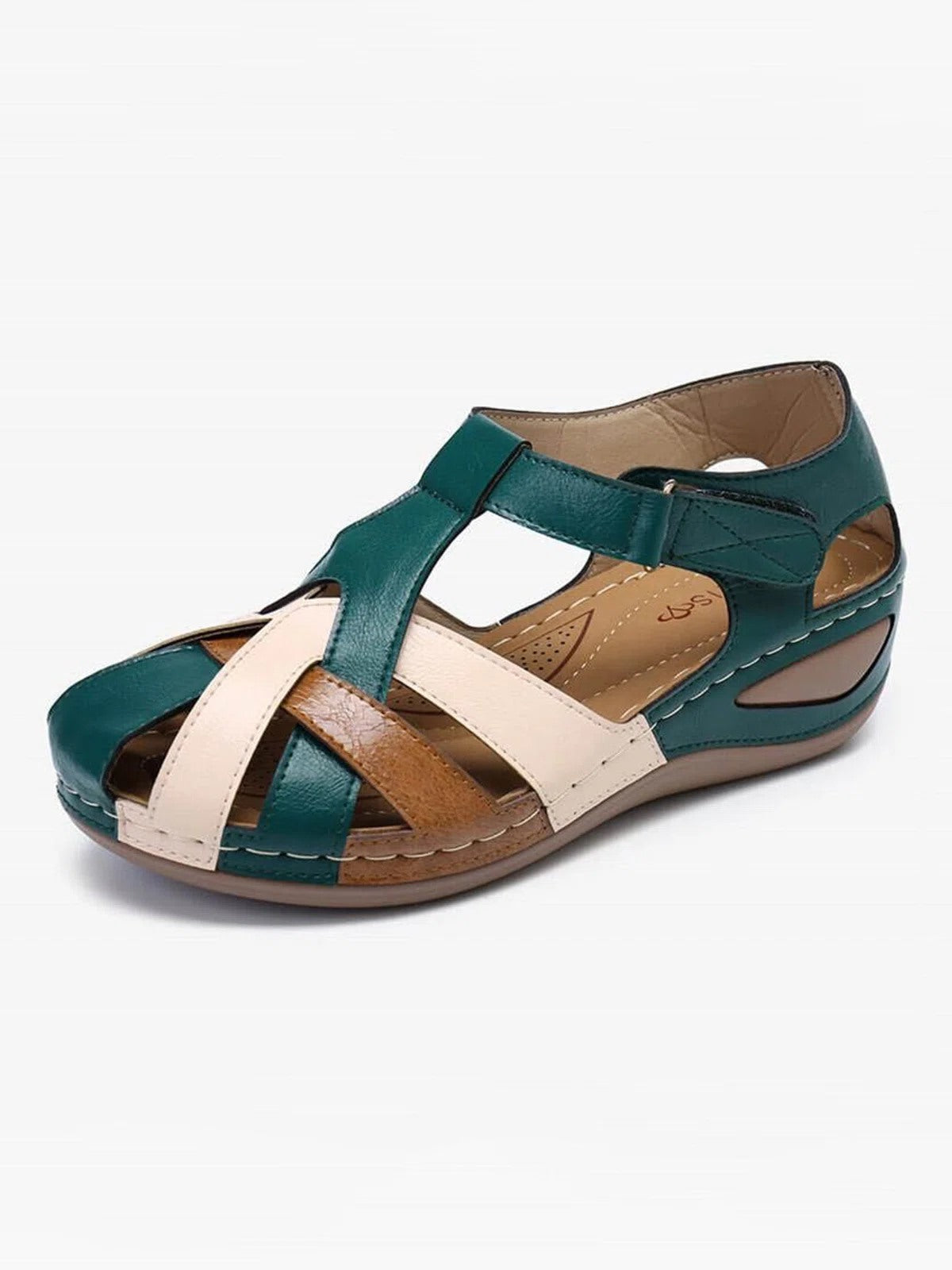 Faux Leather Vintage Contrast Comfortable Velcro Sandals