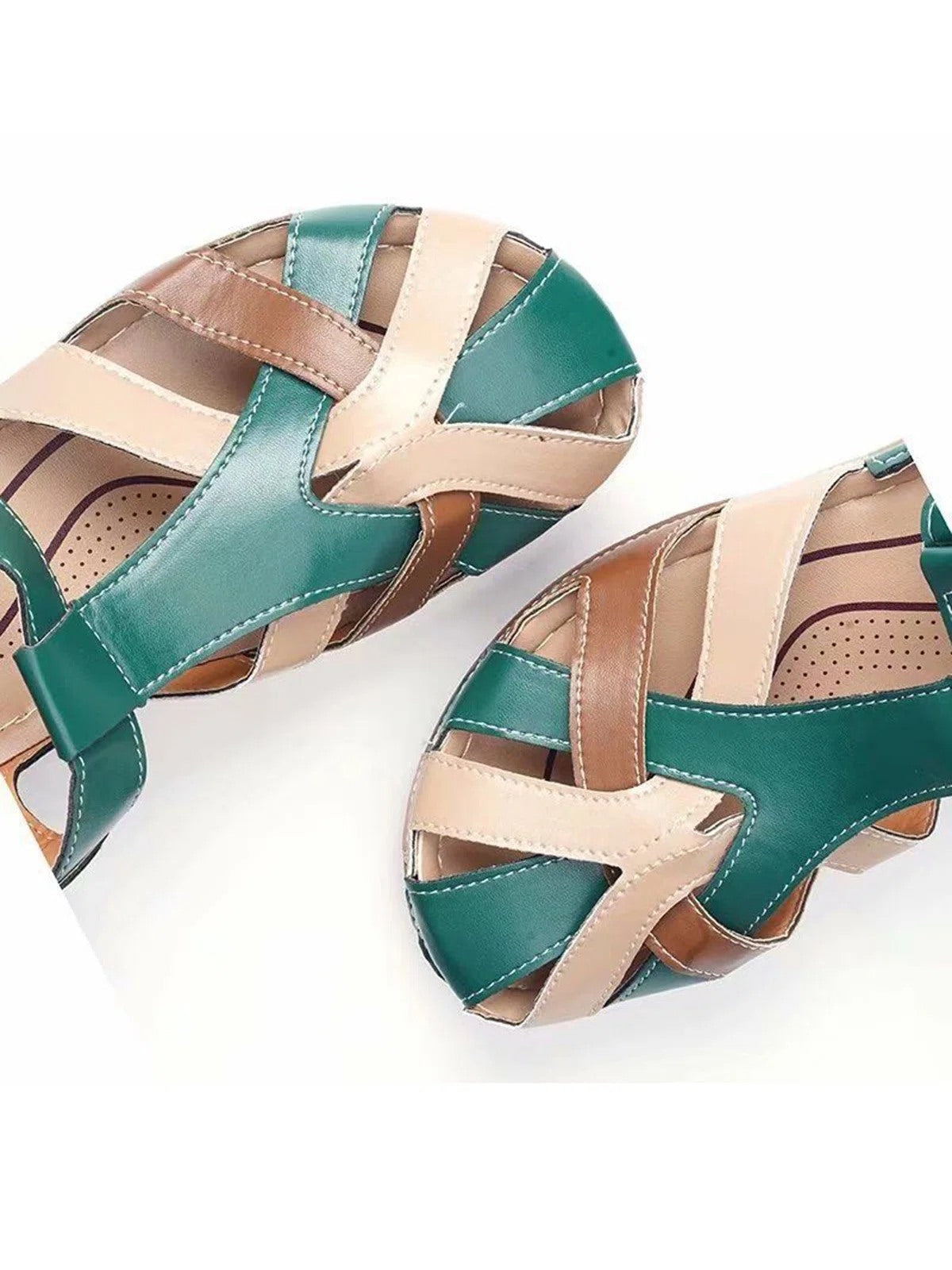 Faux Leather Vintage Contrast Comfortable Velcro Sandals