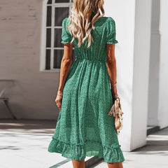 Summer Short Sleeve V-Neck Flowy Chic Party Beach Midi Dress