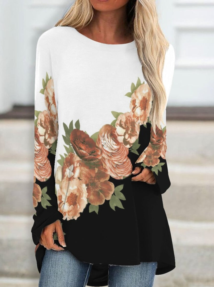 Floral Crew Neck Casual Loose Top T-shirts from CiciCloth