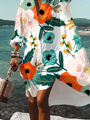 Floral Shirt Collar Long Sleeve Woven Maxi Dress