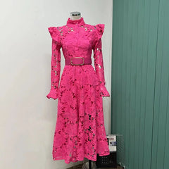 French Temperament Water-Soluble Single-Breasted Lace Dress