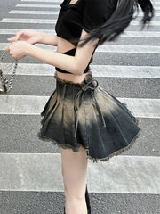 Gothic Pleated Slim Vintage Denim Skirt