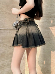 Gothic Pleated Slim Vintage Denim Skirt