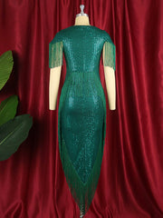 Green Tassel  Irregular Length Sequins Retro Evening Cocktail Party Outfits