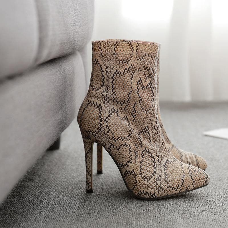 High Heel Snakeskin Martin Boots