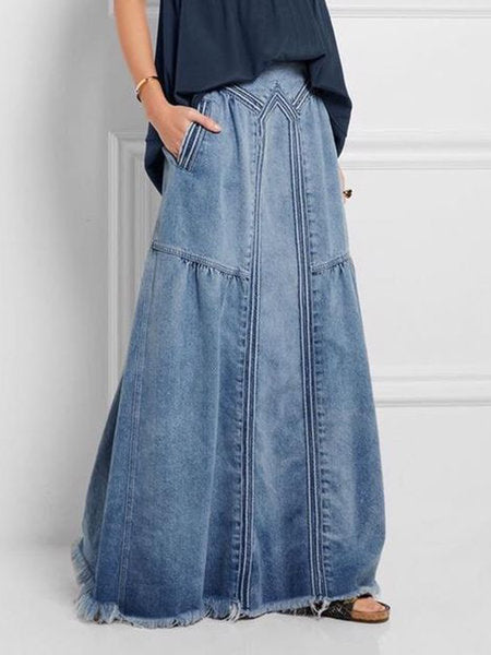 Oversize Fashion Street Skirt Summer A Line Denim Skirt Sun Skirt Casual Solid High Waist