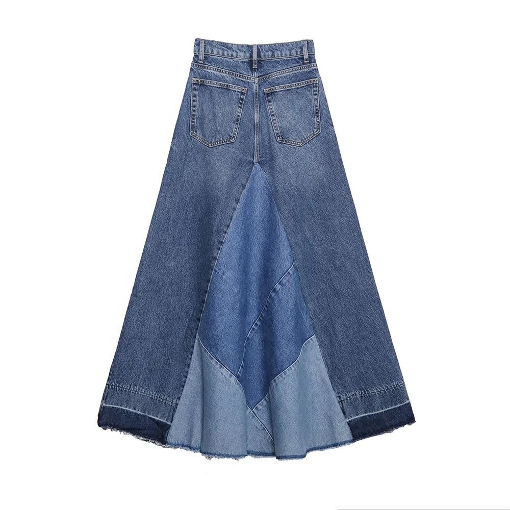 Casual Patchwork Denim Skirt