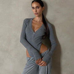 Casual Button Ribbed Bodysuit