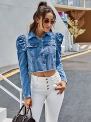 Vintage Puff Long Sleeve Crop Jean Jacket