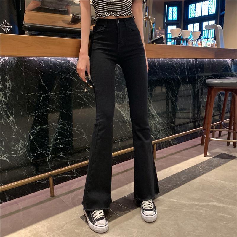 Casual High Waist Slim Flare Jeans High Street Vintage Stretchable Boot Cut Denim Pants