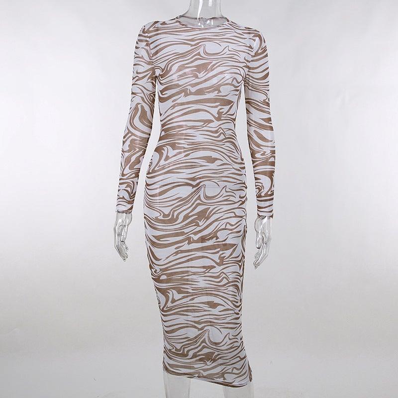 Mesh Print Woman Long Dress