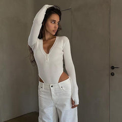 Casual Button Ribbed Bodysuit