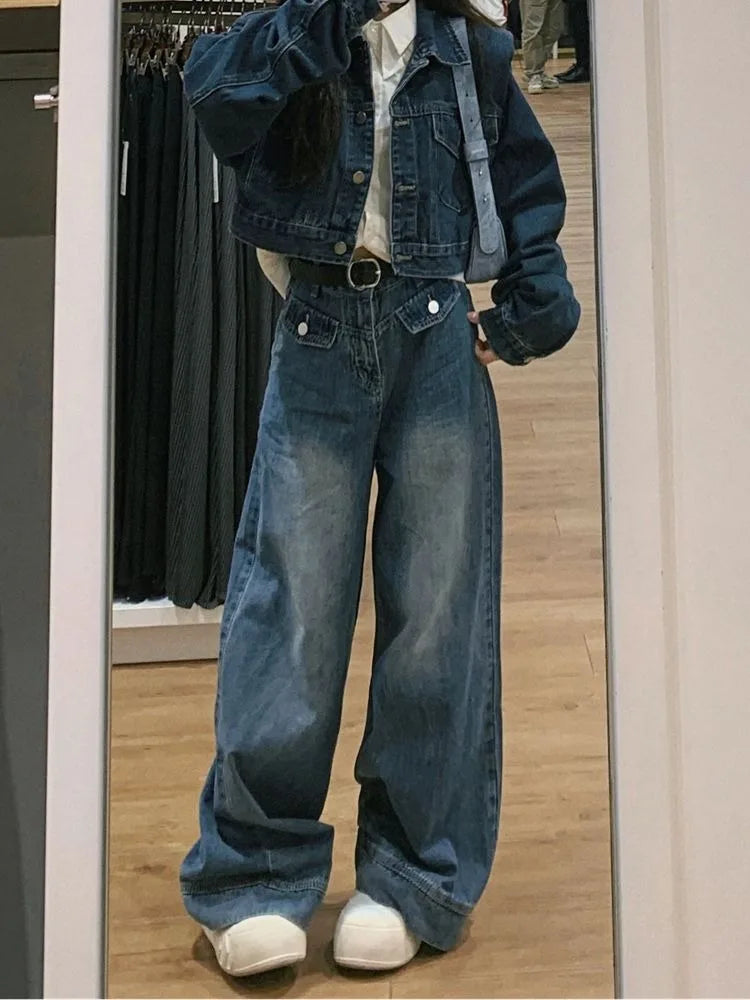 Distressed Blue Baggy  Vintage 90s Wide Leg Denim Y2K Pant