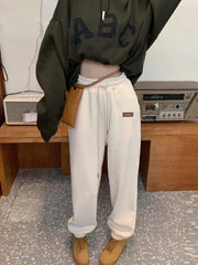 Winter Fleece Beige Jogging Sports Korean Style Oversize Pant