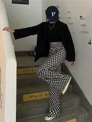 Black White Plaid  Harajuku Wide Leg Checkerd Streetwear Pant