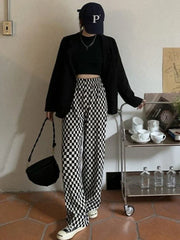 Black White Plaid  Harajuku Wide Leg Checkerd Streetwear Pant