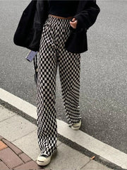 Black White Plaid  Harajuku Wide Leg Checkerd Streetwear Pant