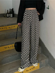 Black White Plaid  Harajuku Wide Leg Checkerd Streetwear Pant
