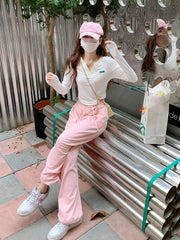 Pink Jogging Sweatpants Kawaii Cute Letter Print Oversize Pant