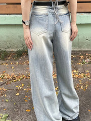 Blue Baggy  Kpop Y2K Vintage Distressed Streetwear Oversize Wide Leg Pant
