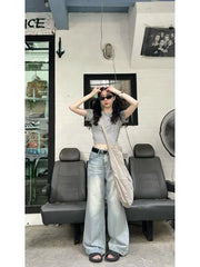 Blue Baggy  Kpop Y2K Vintage Distressed Streetwear Oversize Wide Leg Pant