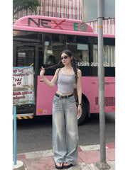 Blue Baggy  Kpop Y2K Vintage Distressed Streetwear Oversize Wide Leg Pant