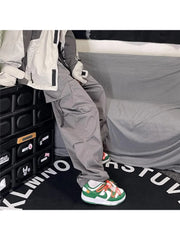 Gray Parachute Y2K Retro Hippie Baggy Streetwear Oversize Wide Leg Cargo Pant