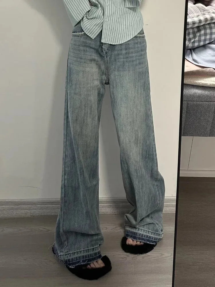 Blue Distressed Y2K Denim  Harajuku Oversize Retro Loose Pant