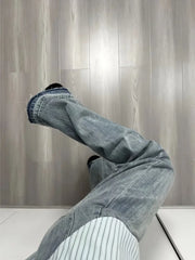 Blue Distressed Y2K Denim  Harajuku Oversize Retro Loose Pant