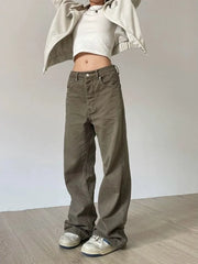 Black Denim Basic Oversize Loose  Y2K Vintage Retro Pant