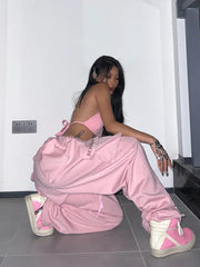 Pink Parachute Cargo Y2K Hip Hop Oversize Jogging Sweatpants