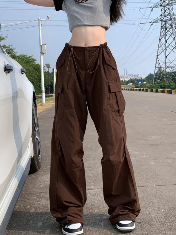 Brown Cargo Parachute  Vintage Retro Hippie Oversize Pant