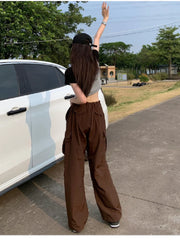 Brown Cargo Parachute  Vintage Retro Hippie Oversize Pant