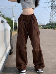Brown Cargo Parachute  Vintage Retro Hippie Oversize Pant