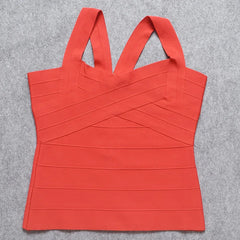 Red Criss Cross Bandage Tank Top for Office Ladies