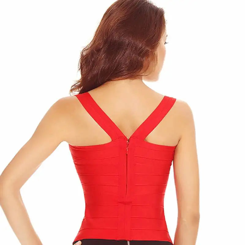 Red Criss Cross Bandage Tank Top for Office Ladies