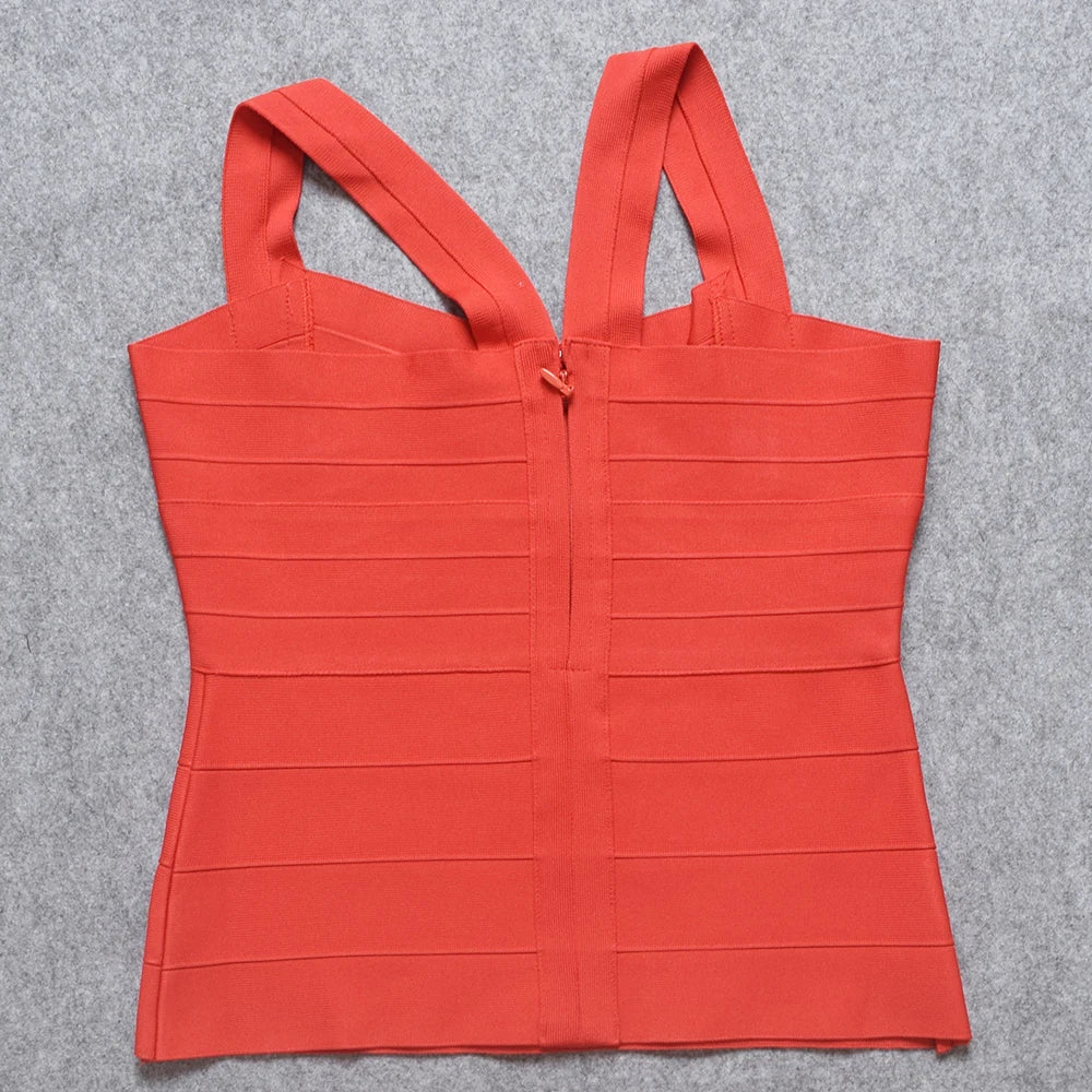 Red Criss Cross Bandage Tank Top for Office Ladies