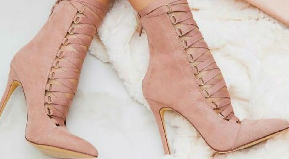 Gladiator Stiletto Booties Pointed Toe Strappy Lace Up Pumps