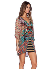 Floral V-neck Long Sleeves Mini Dress