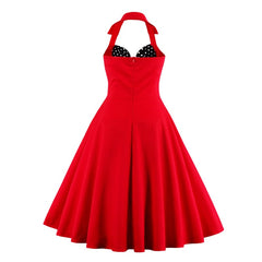 Bow Knot Front  V-Neck Halter Party Vintage 50s Dress Backless Cotton Dresses
