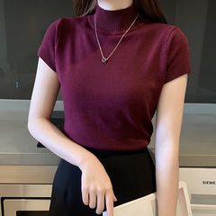 Half Turtleneck Short Sleeve Korean Style Top
