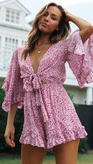 Floral Ruffles Loose V-Neck Romper