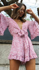 Floral Ruffles Loose V-Neck Romper