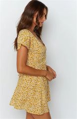 Hippie Yellow Floral Print Dress