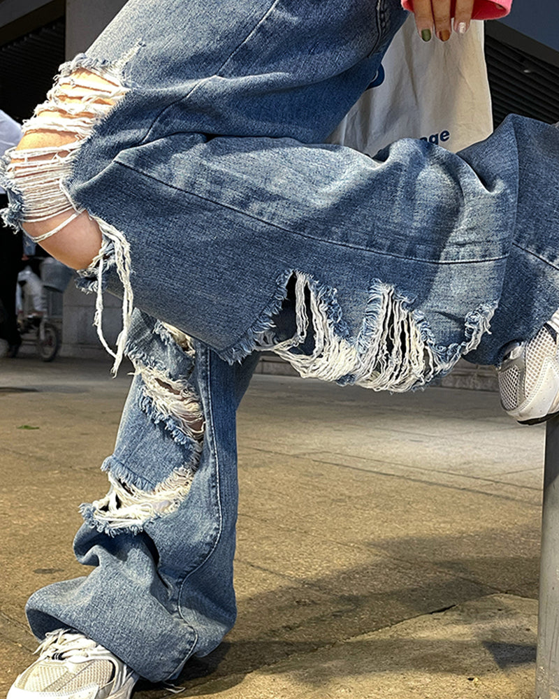 Women's Street Jeans Ripped Jeans High Waisted Baggy Jeans Wide Leg Jeans Y2K Hip Hop Pants