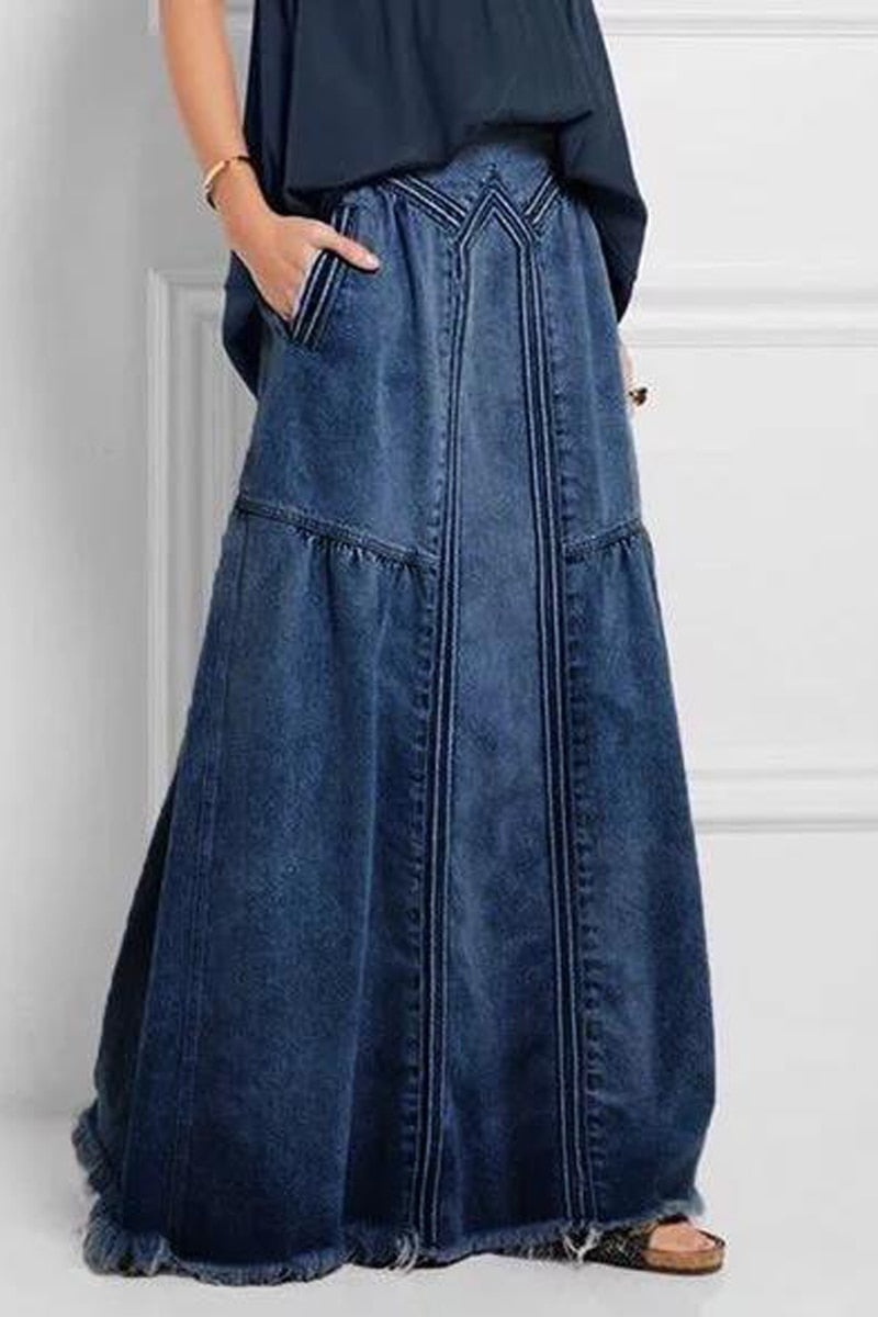 Oversize Fashion Street Skirt Summer A Line Denim Skirt Sun Skirt Casual Solid High Waist