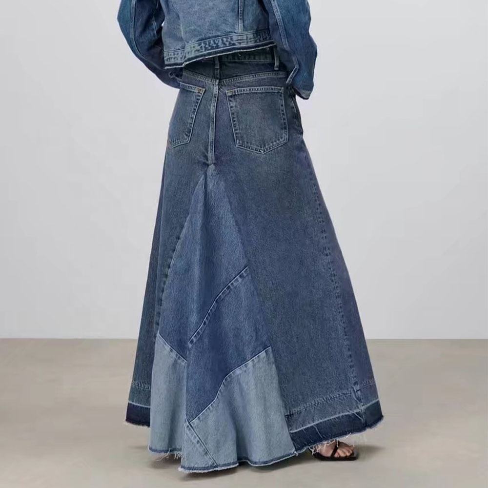 Casual Patchwork Denim Skirt